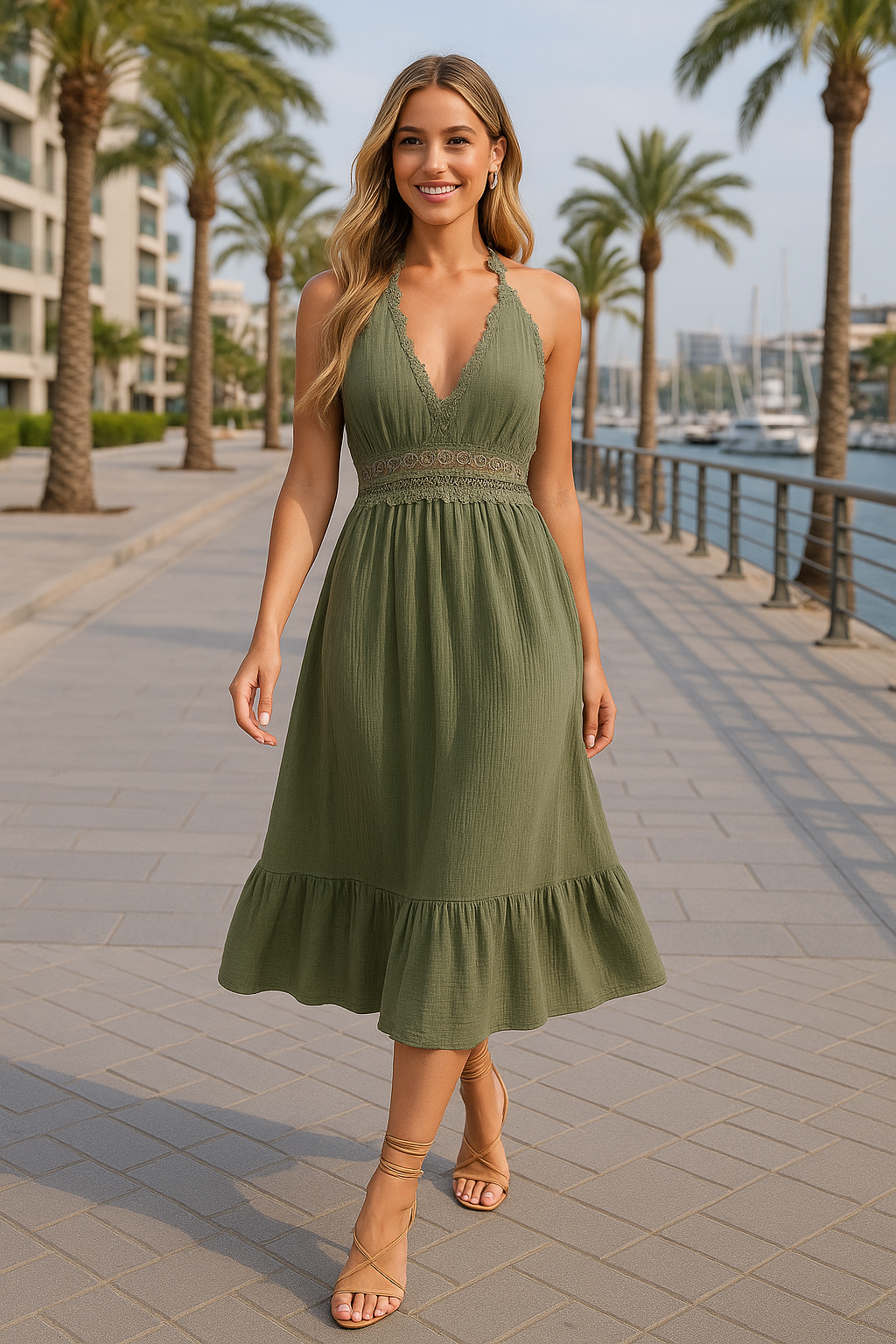 Isla Lace Backless Dress – Olive Dream