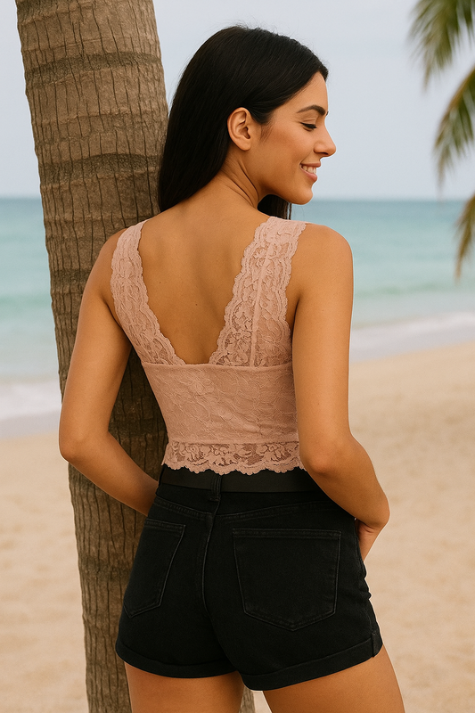 Soft Pink Lace Crop Top
