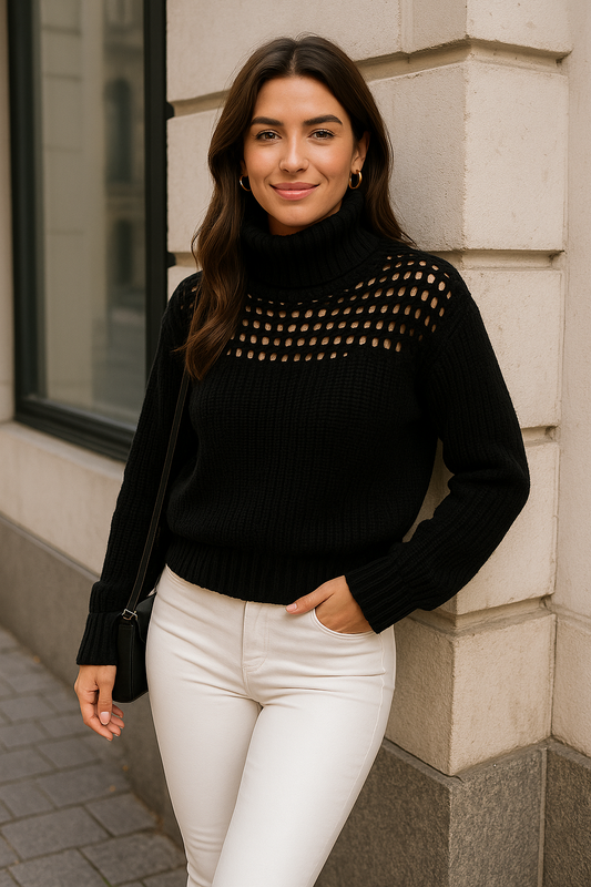 Chunky Knit Turtleneck – Black