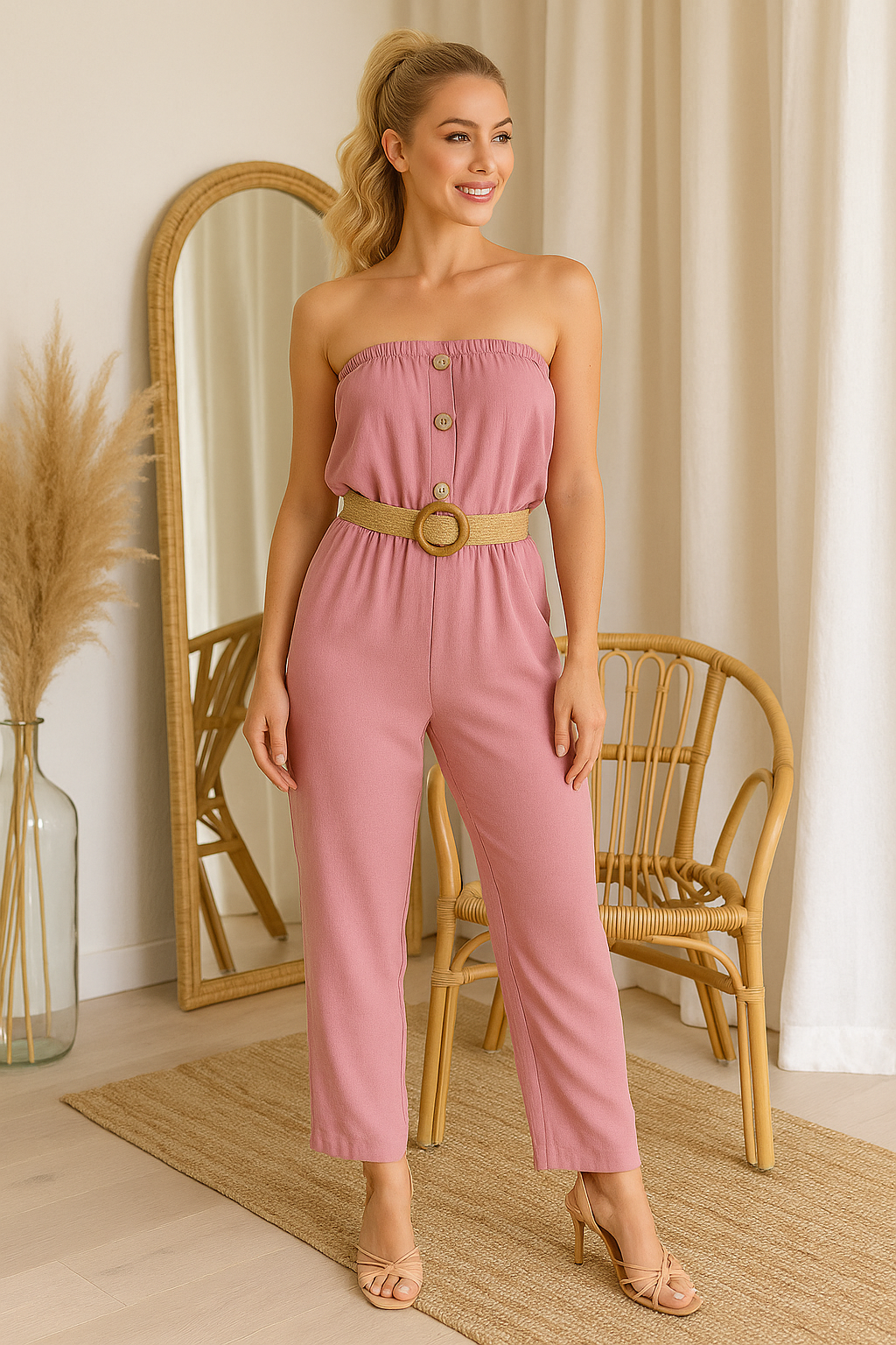 Zomerse Strapless Jumpsuit – Dusty Pink
