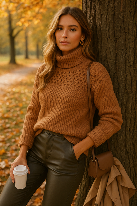Chunky Knit Turtleneck – Camel Spice
